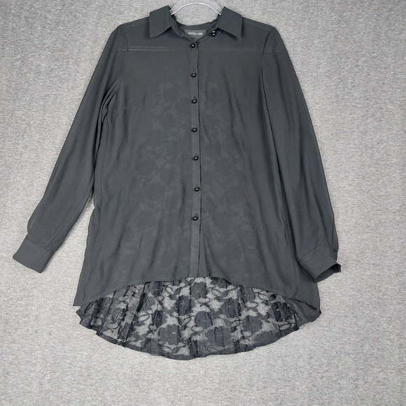 Focus 2000 Tops - FOCUS 2000 WOMENS BLACK SHEER LACE PANEL BUTTON FRONT WHIMSYGOTH SHIRT SZ SMALL